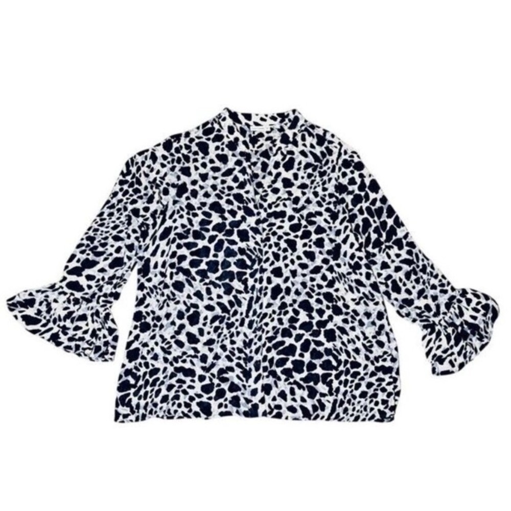 Susan Graver Women's XL Black/White Animal Print Bell Sleeve Blouse Feminine